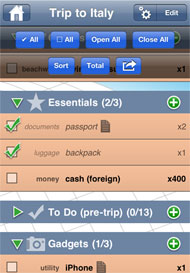 Packing list