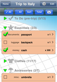 Packing list