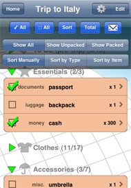 Packing list sorting