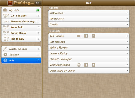 Import lists and info page