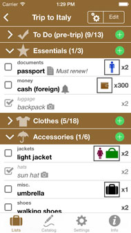 Packing list