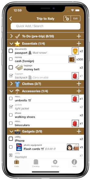 Packing Pro travel packing list app on iPhone